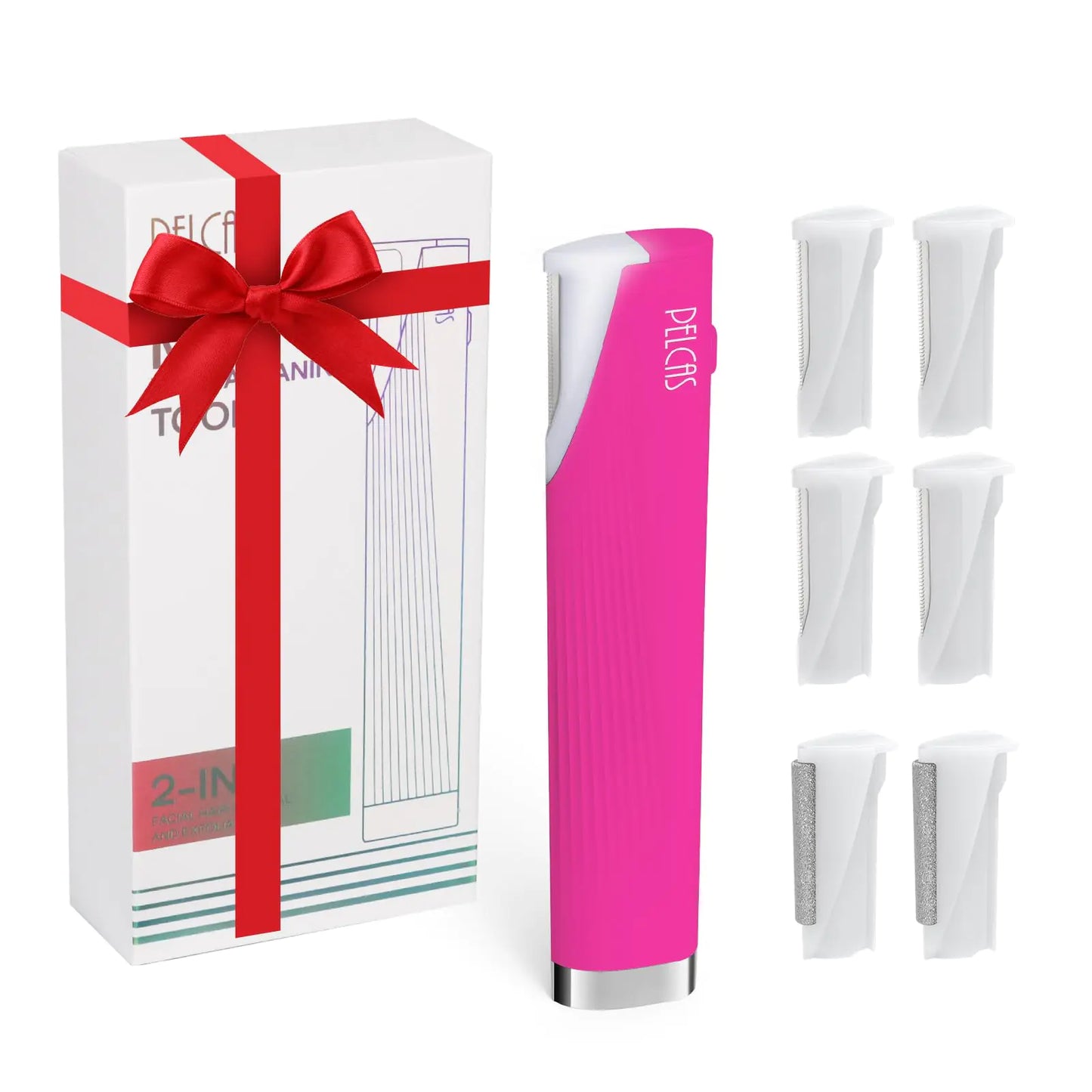 PELCAS Electric Dermaplaning Tool Kit with LED Light Mini Face Dermaplaning Razor with 6 Replace Blades Painless 3 Speeds Facial Peach Fuzz Exfoliation & Hair Removal System for Women BV18-712